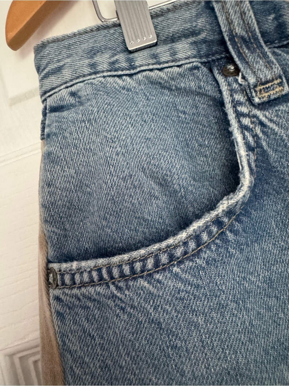 We The Free Zambi Slouchy Boyfriend Jeans in Faded Blue with Tan Stripes - Picture 8 of 16